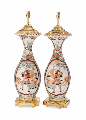 A PAIR OF JAPANESE GILT-BRONZE MOUNTED PORCELAIN VASE LAMPS 
THE PORCELAIN LATE 19TH CENTURY, THE