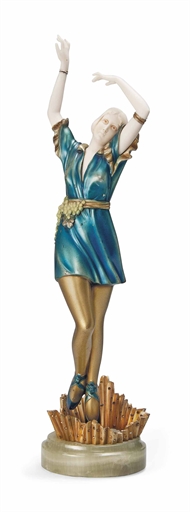 'DANCER' A DOROTHEA CHAROL (1889-1963) COLD-PAINTED BRONZE AND IVORY FIGURE
CIRCA 1920 
Modelled,