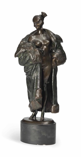 'LADY WITH FUR COAT', A BRUNO ZACH (1891-1935) COLD-PAINTED AND PATINATED BRONZE FIGURE
CIRCA