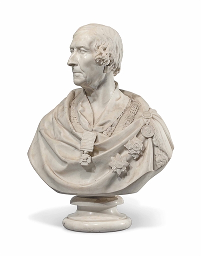 A VICTORIAN MARBLE BUST OF SIR GEORGE MURRAY 
1854 
Modelled facing slightly to dexter, wearing
