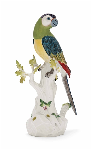 A MEISSEN MODEL OF A PARROT 
1968, BLUE CROSSED SWORDS MARK, INCISED 63, PRESSNUMMER 131 AND