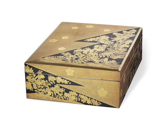 A Japanese Lacquer Bunko [Document Box] 
Edo Period (late 18th-early 19th century) 
Decorated in