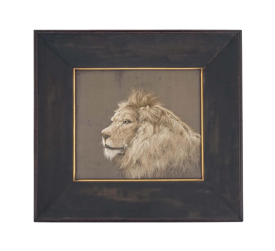 A Japanese Embroidery 
Meiji period (late 19th century) 
Worked in fine silk threads with a lion's