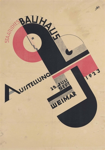 Joost Schmidt (1883-1948) 
STAATLICHES BAUHAUS AUSSTELLUNG 
lithograph in colours, 1923, printed