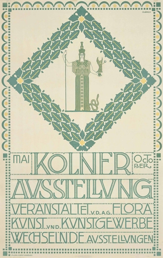 Joseph Maria Olbrich (1867-1908) 
KÖLNER AUSSTELLUNG 
lithograph in colours, 1905, printed by M.
