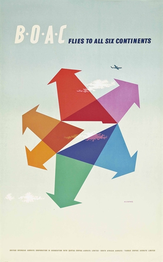 Abram Games (1914-1996) 
B.O.A.C. 
lithograph in colours, 1956, condition A-; backed on linen 
40