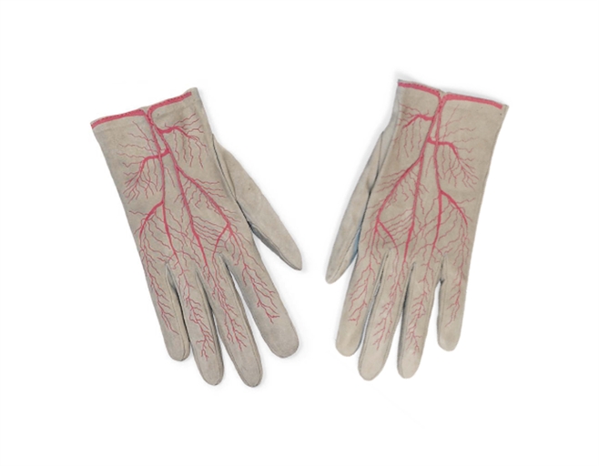 Meret Oppenheim (1913-1985) 
Glove (Parkett 4) 
a pair of goat suede gloves with screenprint and