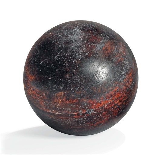 A HOLLOW WOOD CIRCUS ACROBATIC BALL 
EARLY 20TH CENTURY 
Of sectional construction 
20 in. (51