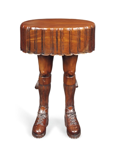 A HARDWOOD OCCASIONAL TABLE 
LATE 20TH CENTURY 
Modelled as a pair of Scotsman's legs with a kilt