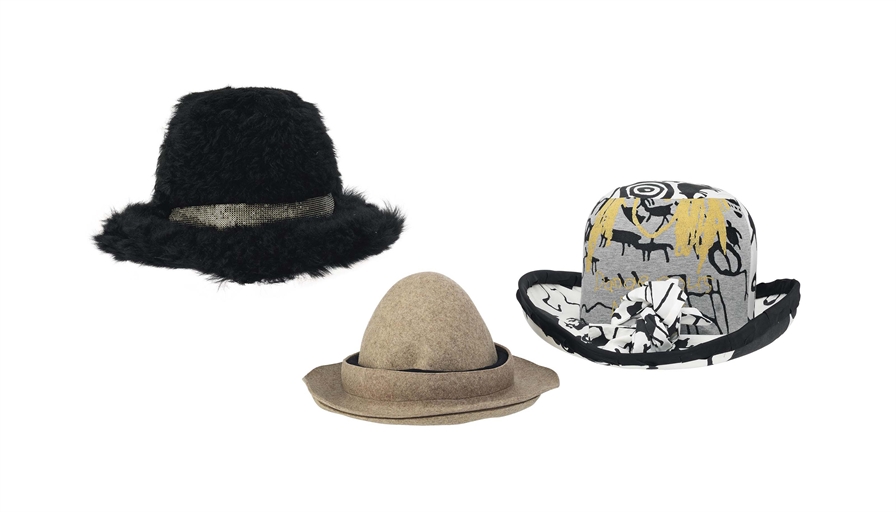 A GROUP OF THREE HATS 
VIVIENNE WESTWOOD, 1982-83 AND 21ST CENTURY 
Two trilby hats, the first of