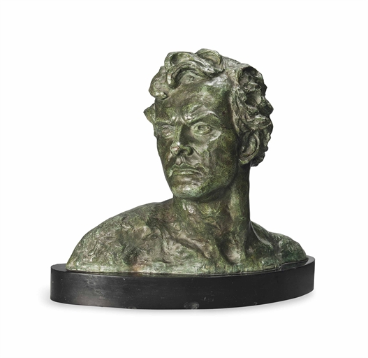 A BRONZE BUST OF A MAN 
CIRCA 1930, AFTER ALEXANDER OULINE 
With cast signature 'OULINE' to his