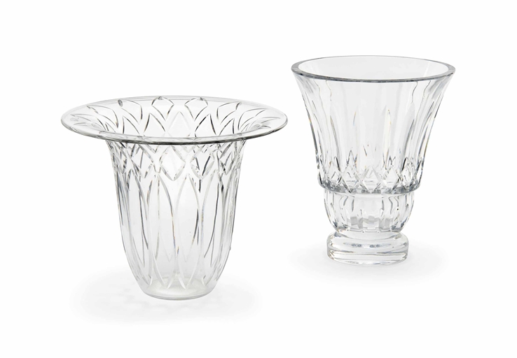 TWO BACCARAT CUT-GLASS VASES 
20TH CENTURY, ACID ETCHED MARKS 
Cut with slices, diamonds and flutes