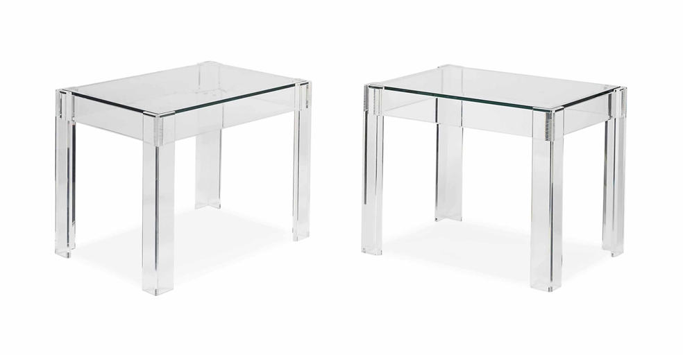 A PAIR OF GLASS AND PERSPEX OCCASSIONAL TABLES 
MODERN 
20 in. (51 cm.) high; 25½ in. (65 cm.) wide;