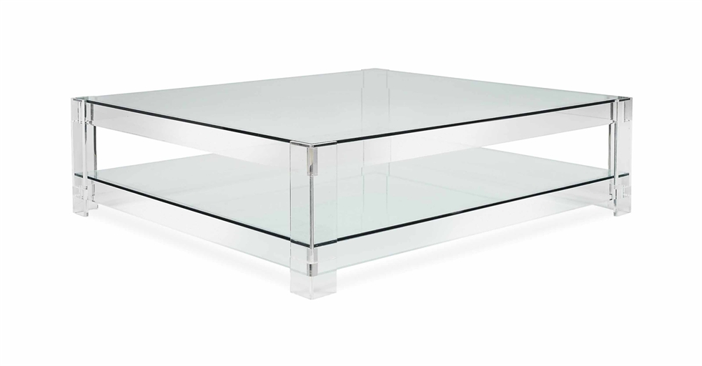 A PERSPEX AND GLASS COFFEE TABLE 
MODERN 
13 in. (33 cm.) high; 61¼ in. (156 cm.) wide; 55¼ in. (141