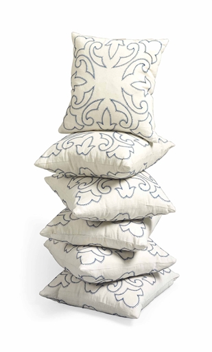 A SET OF SIX FRENCH EMBROIDERED COTTON CUSHIONS 
BY COLEFAX AND FOWLER, MODERN 
19¾ x 14½ (37 x 50