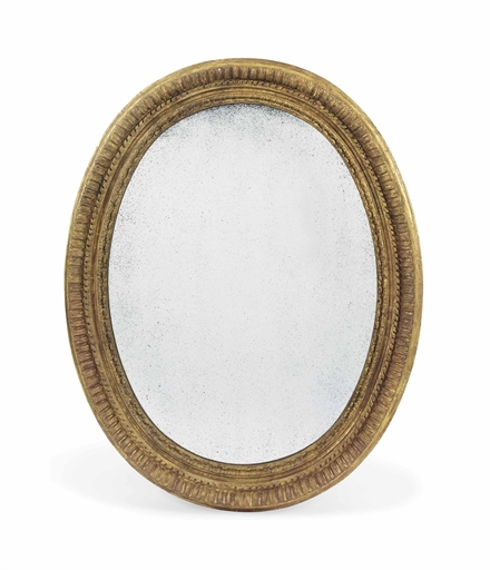 AN ITALIAN GILTWOOD OVAL PICTURE FRAME MIRROR 
LATE 17TH CENTURY 
The later plate within carved