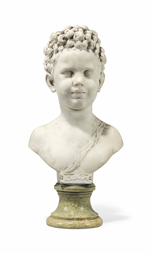 AN ENGLISH WHITE MARBLE BUST OF A YOUTH 
BY CONRAD DRESSLER, 1905 
On a Connemara marble plinth,