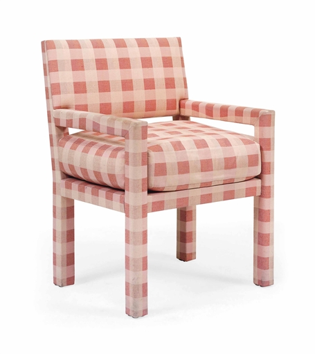 A DAVID HICKS CHECKED-COTTON UPHOLSTERED ARMCHAIR 
CIRCA 1960 
34½ in. (88 cm.) high; 24½ in. (63