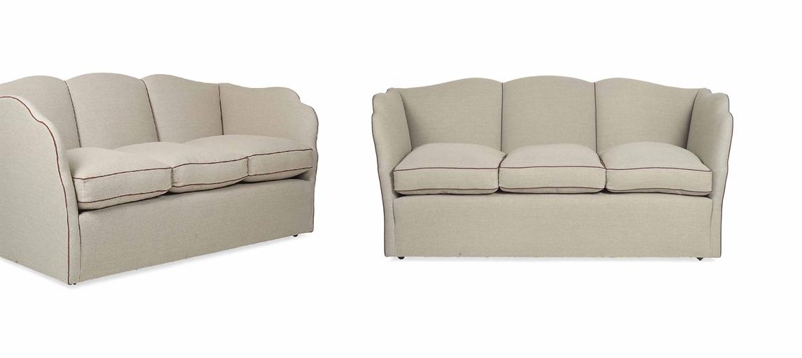 A PAIR OF SIBYL COLEFAX AND JOHN FOWLER 1930S STYLE SOFAS 
MODERN 
Each with scalloped back and