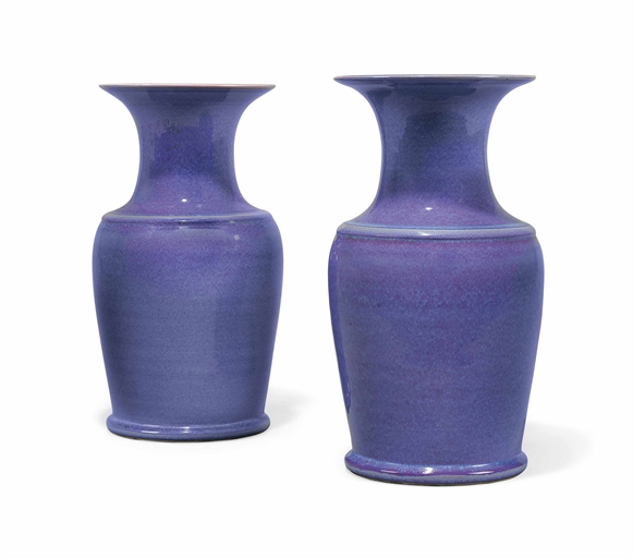 A PAIR OF CHINESE LILAC GLAZED VASES 
20TH CENTURY 
Each of baluster form 
16 in. (41 cm.) high 	 (