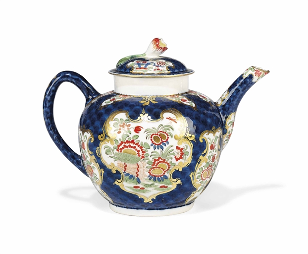 A FRANKENTHAL BLUE-SCALE-GROUND TEAPOT AND COVER 
CIRCA 1770, BLUE CROWNED CT MONOGRAM MARK AND