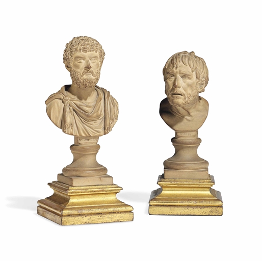 TWO ITALIAN TERRACOTTA BUSTS OF SENECA AND LUCIUS VERUS 
LATE 19TH/EARLY 20TH CENTURY 
Each on