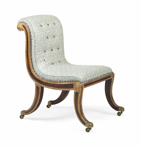 A REGENCY PARCEL-GILT AND GRAINED SIDE CHAIR 
EARLY 19TH CENTURY 
With padded back and seat, on