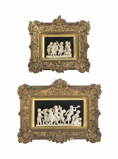 A CARVED IVORY RELIEF OF EIGHT INFANT BACCHI PLAYING 
POSSIBLY BY FRANCOIS DUSQUENOY, 17TH