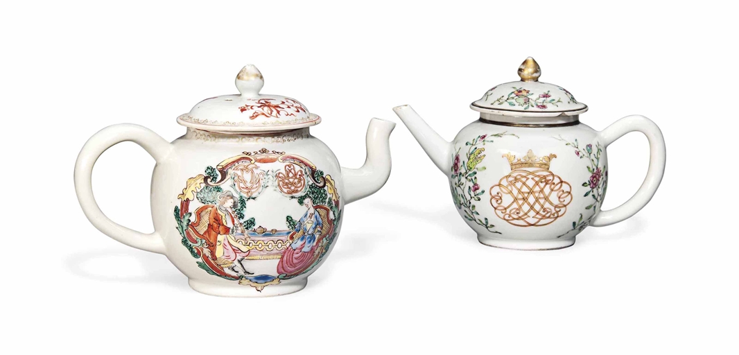 AN UNUSUAL CHINESE FAMILLE ROSE 'EUROPEAN-SUBJECT' 'MARRIAGE' TEAPOT AND COVER
QIANLONG PERIOD (