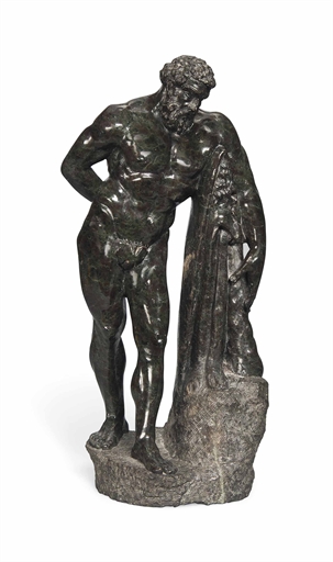 AN ITALIAN GREEN SERPENTINE MODEL OF THE FARNESE HERCULES 
EARLY 20TH CENTURY 
After the Antique, on