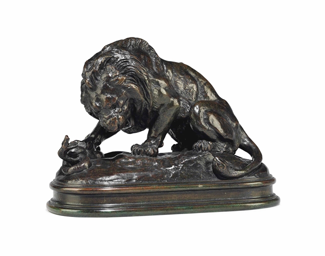 A FRENCH BRONZE GROUP ENTITLED 'LION AU SERPENT NO.2' 
FROM THE MODEL BY ANTOINE-LOUIS BARYE, LAST