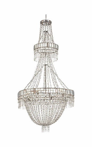 A PAIR OF GLASS LUSTRE CHANDELIERS 
POSSIBLY SWEDISH, EARLY 20TH CENTURY 
Each with a basket base