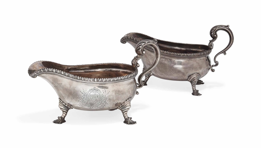 A PAIR OF GEORGE II SILVER SAUCEBOATS 
MARK OF PETER ARCHAMBO II AND PETER MEURE, LONDON, 1750