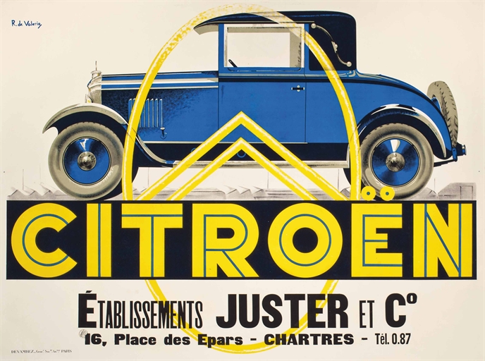 Roger de Valerio (1886-1951) 
CITROËN 
lithograph in colours, c.1932, printed by Devambez, Paris,