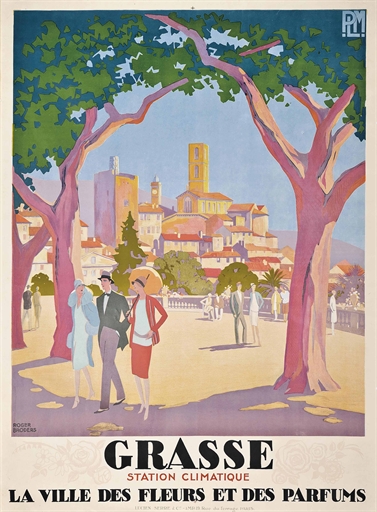 Roger Broders (1883-1953) 
GRASSE 
lithograph in colours, c.1930, printed by Lucien Serre & Cie.,