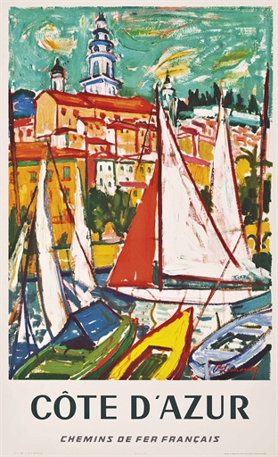 Roger Marcel Limouse (1894-1990) 
CÔTE D'AZUR 
offset lithograph in colours, 1965, printed by