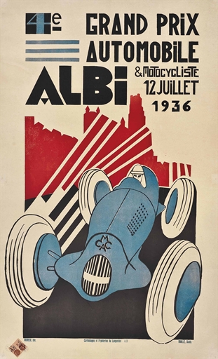 F. Andrieu 
4e. GRAND PRIX, ALBI 
lithograph in colours, 1936, condition B+; backed on linen 
40½