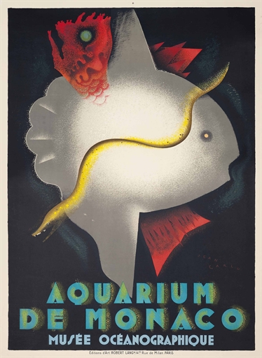 Jean Carlu (1900-1997) 
AQUARIUM DE MONACO, MUSEÉ OCÉANOGRAPHIQUE 
lithograph in colours, 1926,