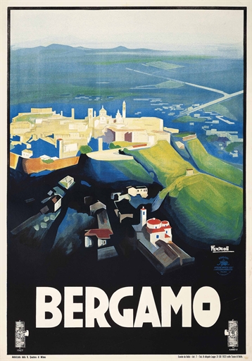 Marcello Nizzoli (1887-1969) 
BERGAMO 
lithograph in colours, 1927, printed by Star, Milano,