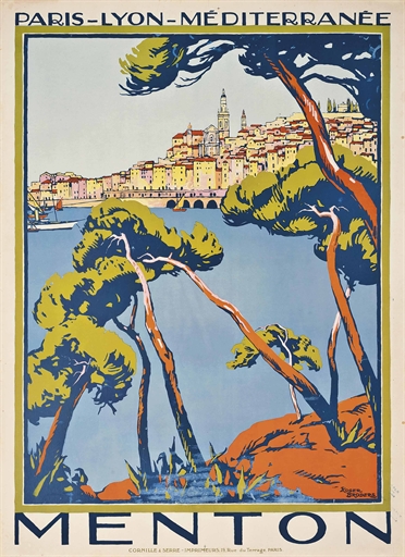 Roger Broders (1883-1953) 
MENTON 
lithograph in colours, c.1922, printed by Cornille & Serre,