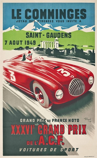 André Bermond (1903-1983) 
LE COMMINGES, XXXVIe GRAND PRIX DE L'A.C.F. 
lithograph in colours, 1949,