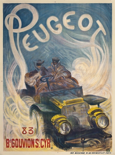 G. de Burggrill 
PEUGEOT 
lithograph in colours, c.1904, printed by M. de Brunoff & Cie., Paris,