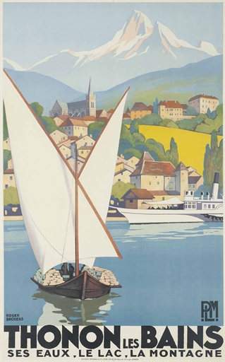 Roger Broders (1883-1953) 
THONON LES BAINS 
lithograph in colours, c.1930, printed by Lucien