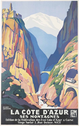 Roger Broders (1883-1953) 
LA CÔTE D'AZUR 
lithograph in colours, c.1930, printed by Lucien