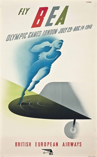 Abram Games (1914-1996) 
FLY BEA, OLYMPIC GAMES LONDON 
lithograph in colours, 1948, printed by