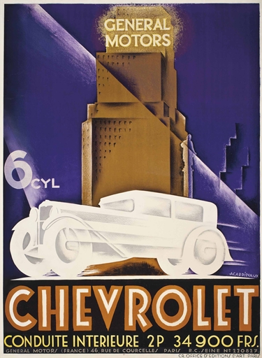 Alfred Cardinaux (1905-) 
GENERAL MOTORS, CHEVROLET 
lithograph in colours, 1932, printed by