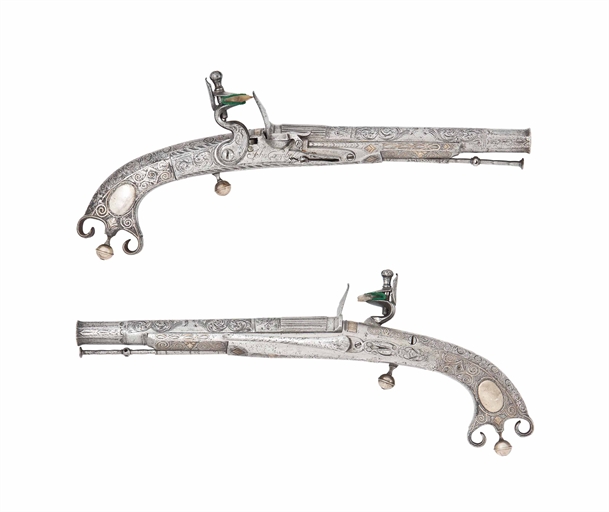 A PAIR OF SCOTTISH 28-BORE ALL-STEEL FLINTLOCK BELT-PISTOLS 
BY JOHN CAMPBELL, DOUNE, THIRD