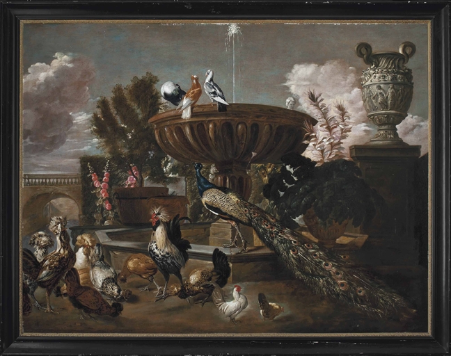 Attributed to Pieter Boel (Antwerp 1622-1674 Paris) 
A peacock, cockerels, hens, turtle doves and