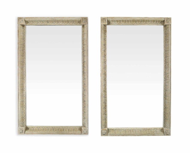 A PAIR OF LARGE WHITE-PAINTED MIRRORS 
MODERN 
Each with acanthus-carved ogee-moulded frame with