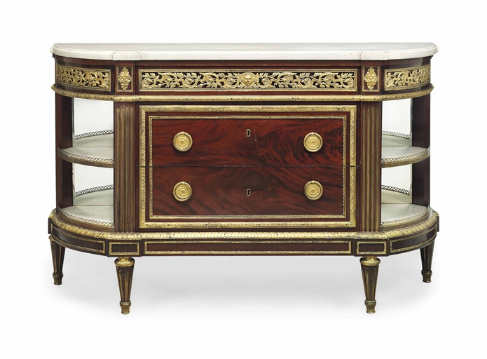 A LOUIS XVI ORMOLU-MOUNTED MAHOGANY COMMODE A L'ANGLAISE 
LATE 18TH CENTURY AND LATER, ADAPTED AND